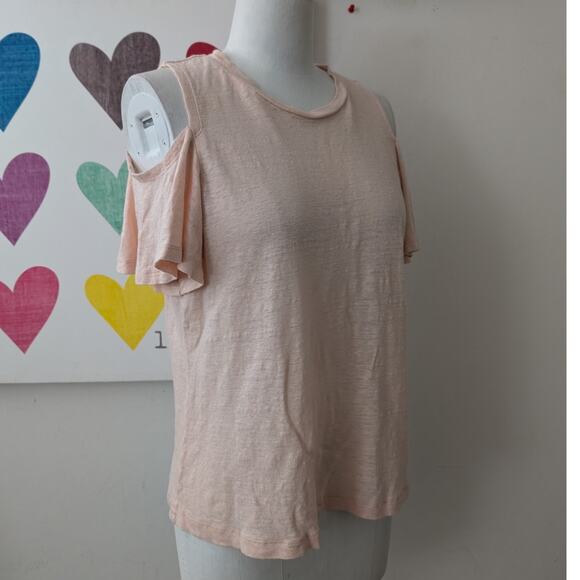 Rebecca Taylor pink cold shoulder stretch linen top size large - Picture 4 of 13